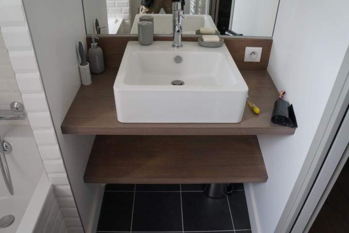 Double vasque blanche meuble bois design La Rochelle